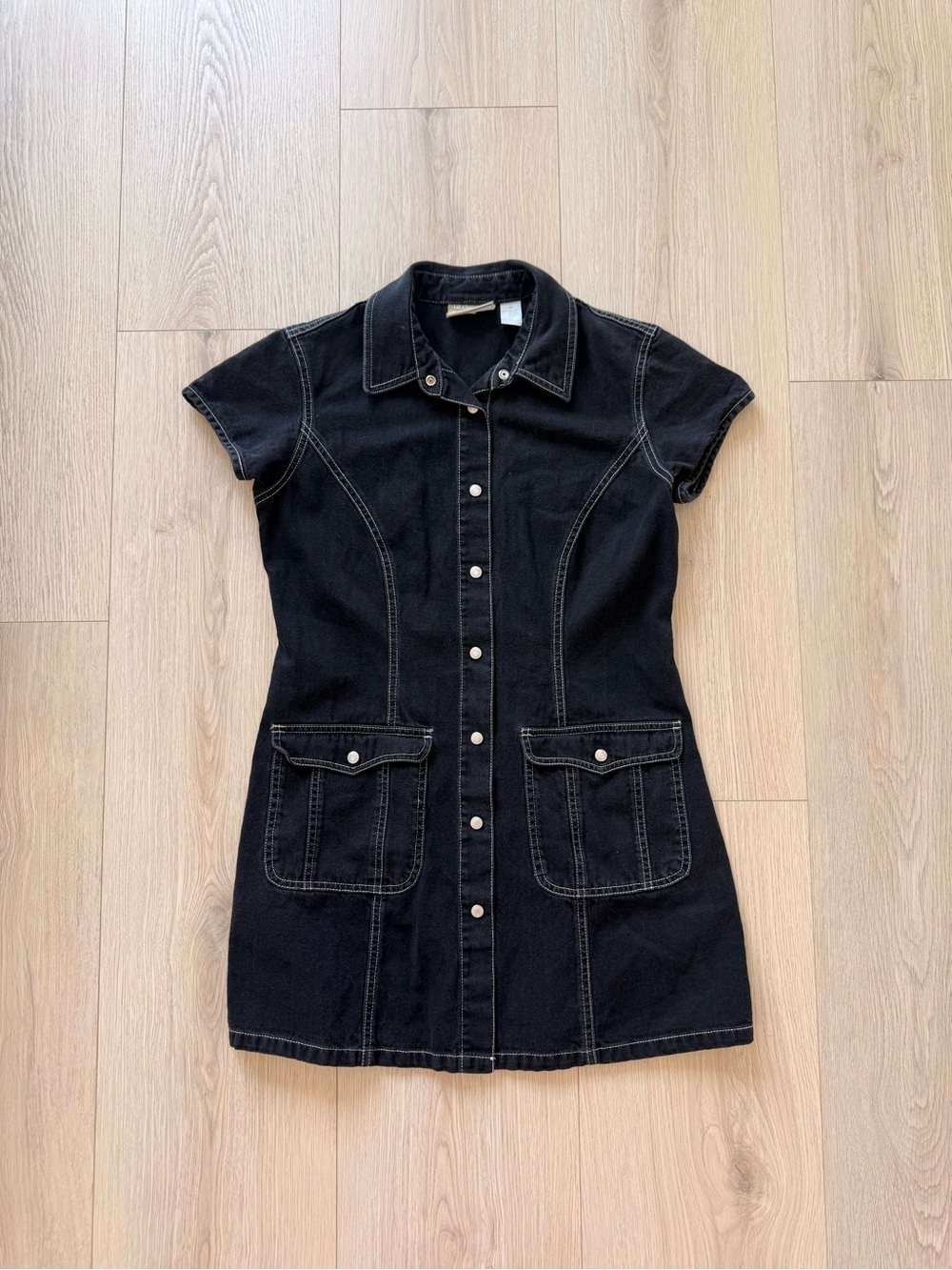 Liz Claiborne Black Short-Sleeve Button-Front Mini Dress